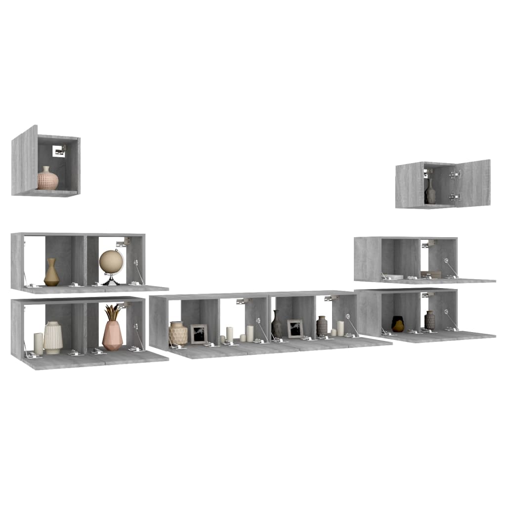 8 Piece TV Cabinet Set Grey Sonoma Engineered Wood