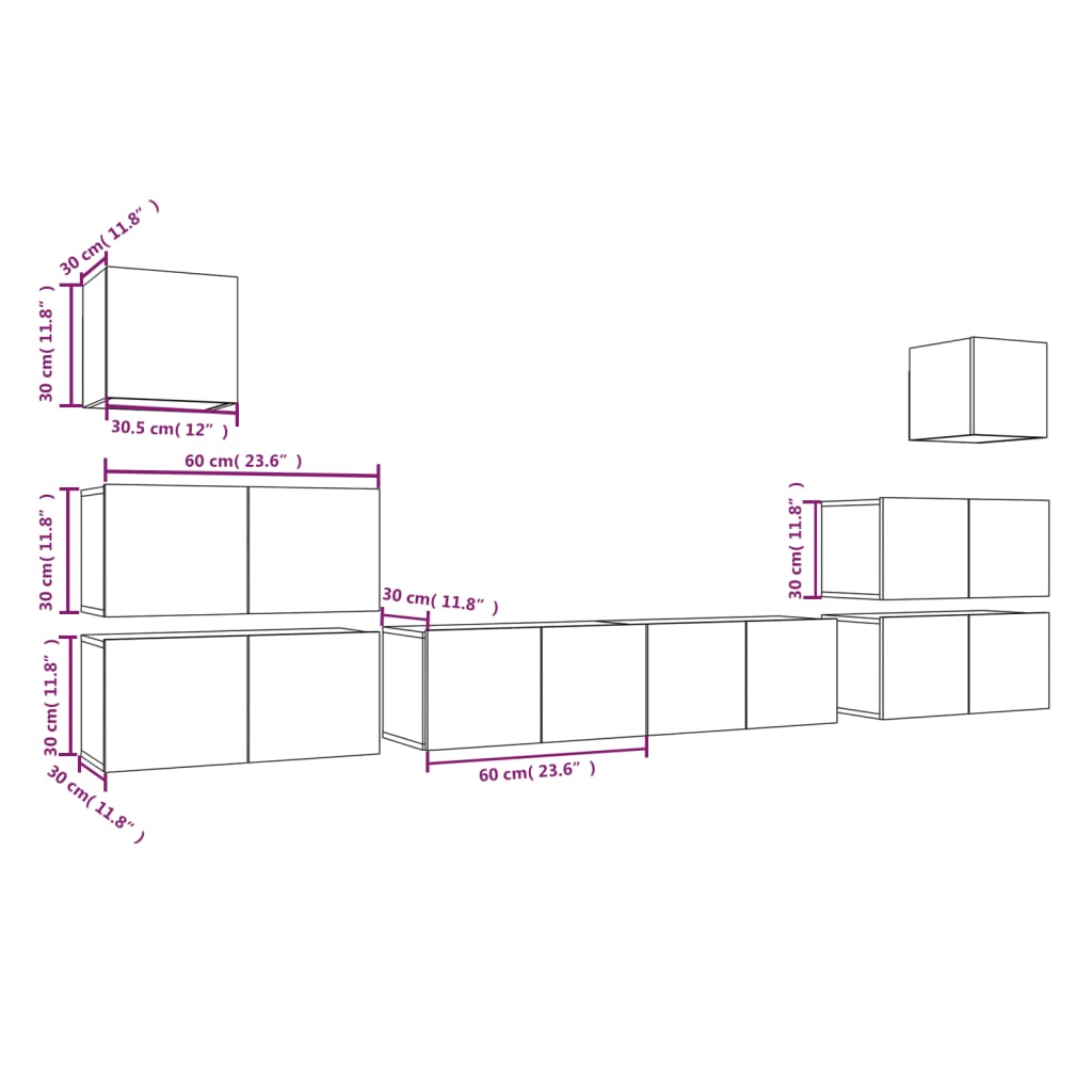 8 Piece TV Cabinet Set Grey Sonoma Engineered Wood