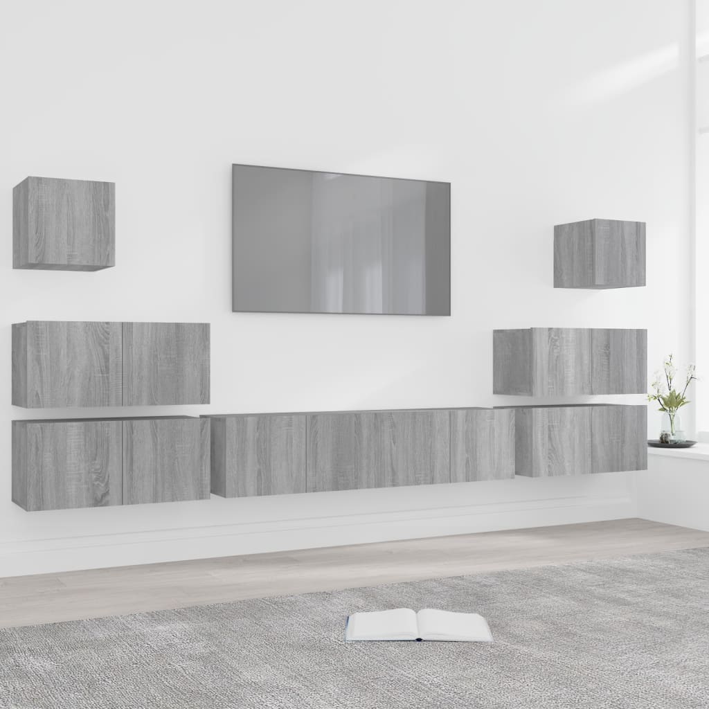 8 Piece TV Cabinet Set Grey Sonoma Engineered Wood