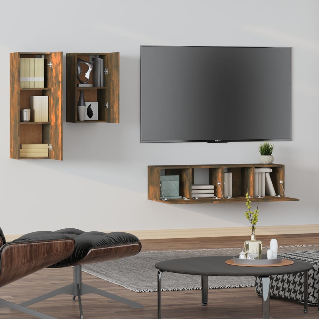 4 Piece TV Cabinet Set Smoked Oak Engineered Wood