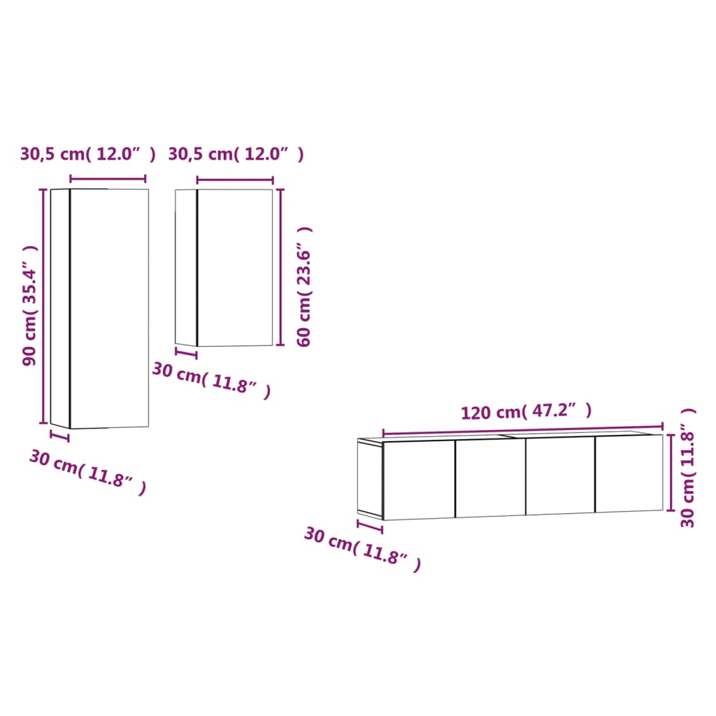 4 Piece TV Cabinet Set Smoked Oak Engineered Wood