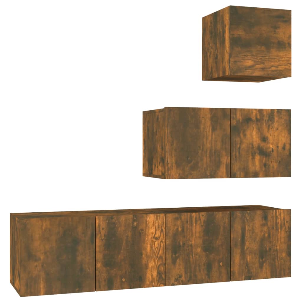 4 Piece TV Cabinet Set Smoked Oak Engineered Wood