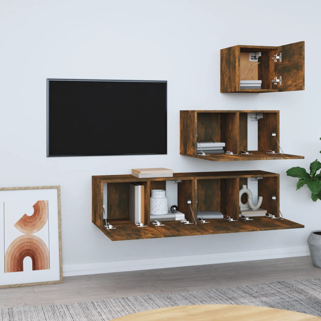 4 Piece TV Cabinet Set Smoked Oak Engineered Wood