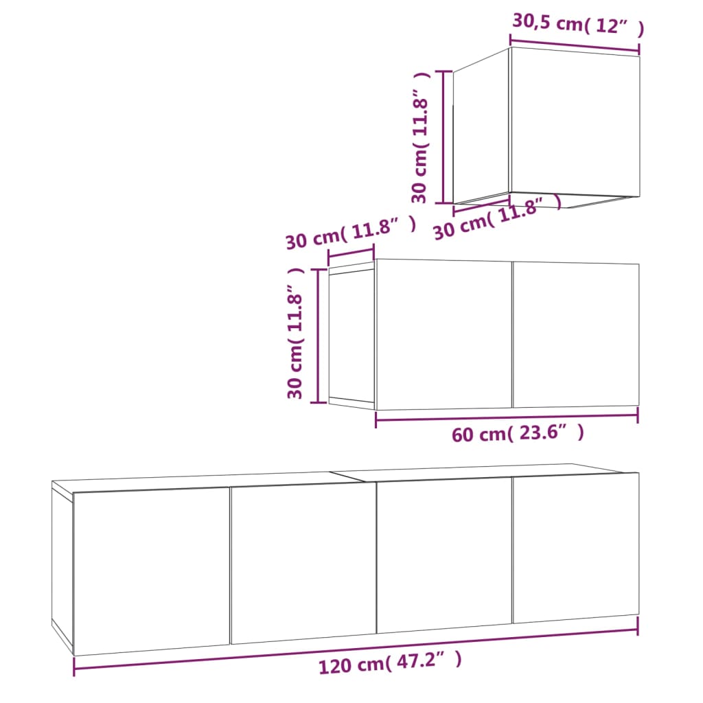 4 Piece TV Cabinet Set Smoked Oak Engineered Wood