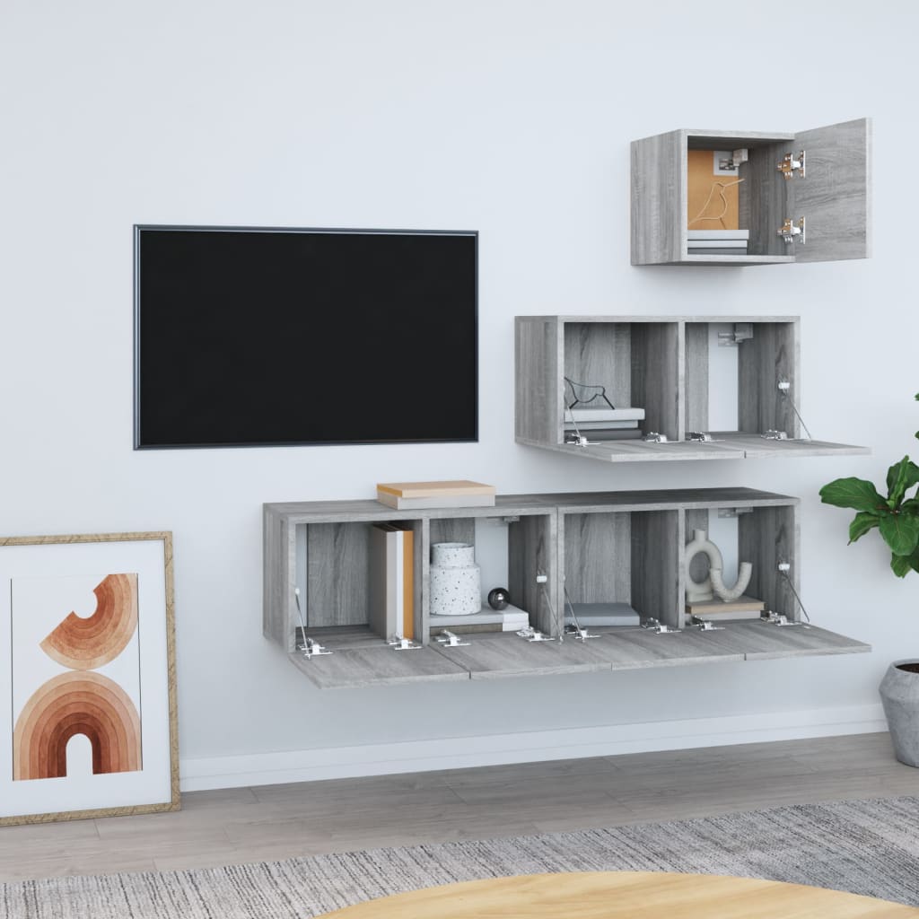 4 Piece TV Cabinet Set Grey Sonoma Engineered Wood