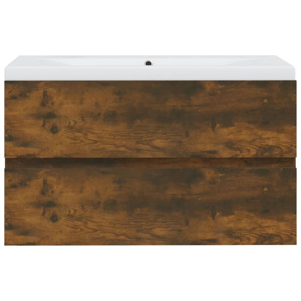 Sink Cabinet with Built-in Basin Smoked Oak Engineered Wood