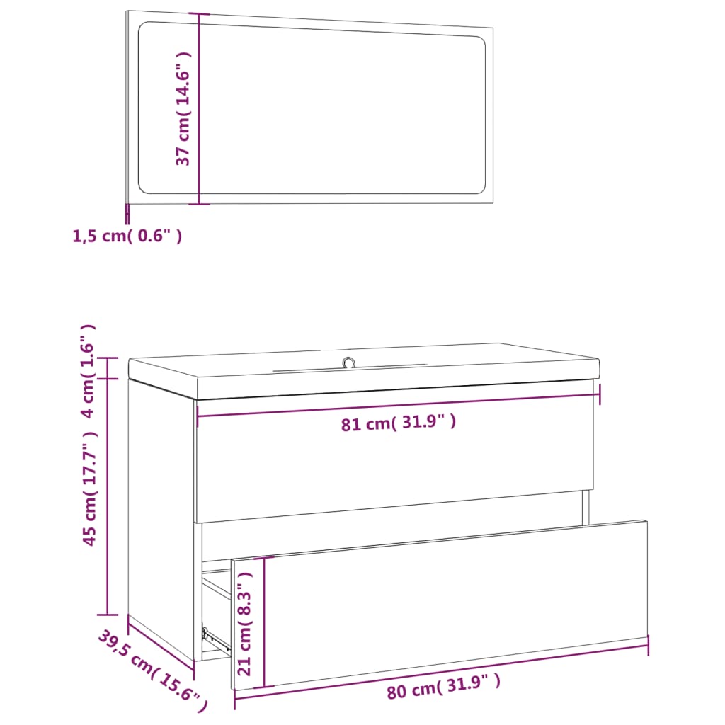 Bathroom Furniture Set Smoked Oak Engineered Wood