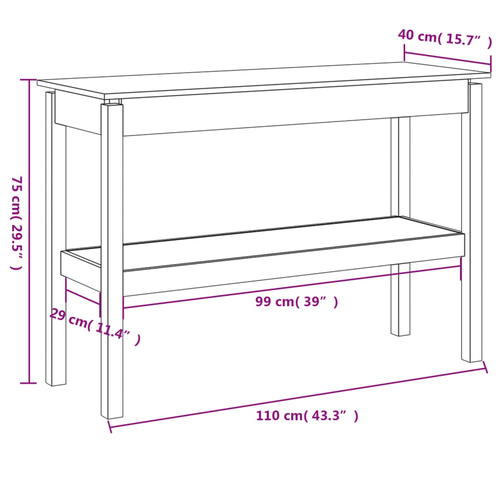 Console Table White 110x40x75 cm Solid Wood Pine