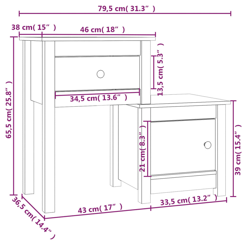 Bedside Cabinet Grey 79.5x38x65.5 cm Solid Wood Pine