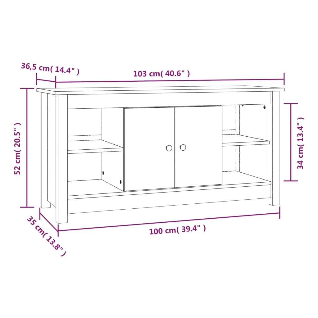 TV Cabinet 103x36,5x52 cm Solid Wood Pine