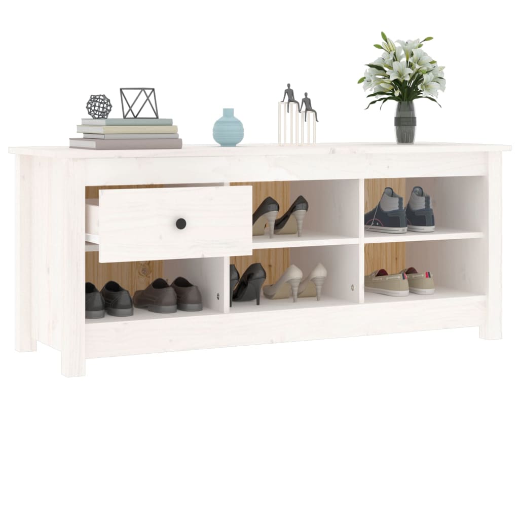 Shoe Cabinet White 110x38x45.5 cm Solid Wood Pine