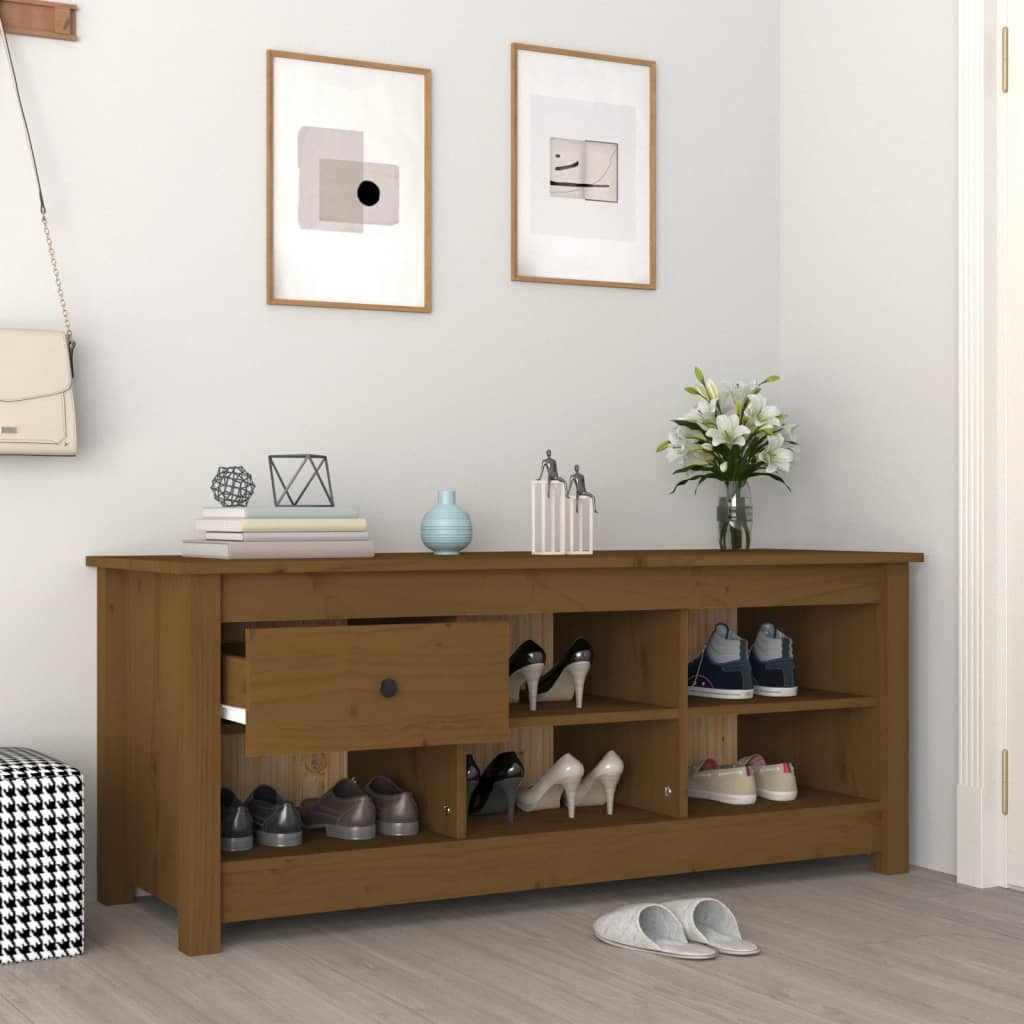 Shoe Cabinet Honey Brown 110x38x45.5 cm Solid Wood Pine