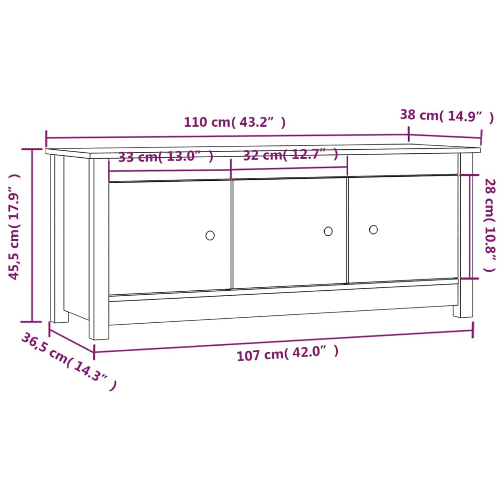 Shoe Cabinet White 110x38x45.5 cm Solid Wood Pine