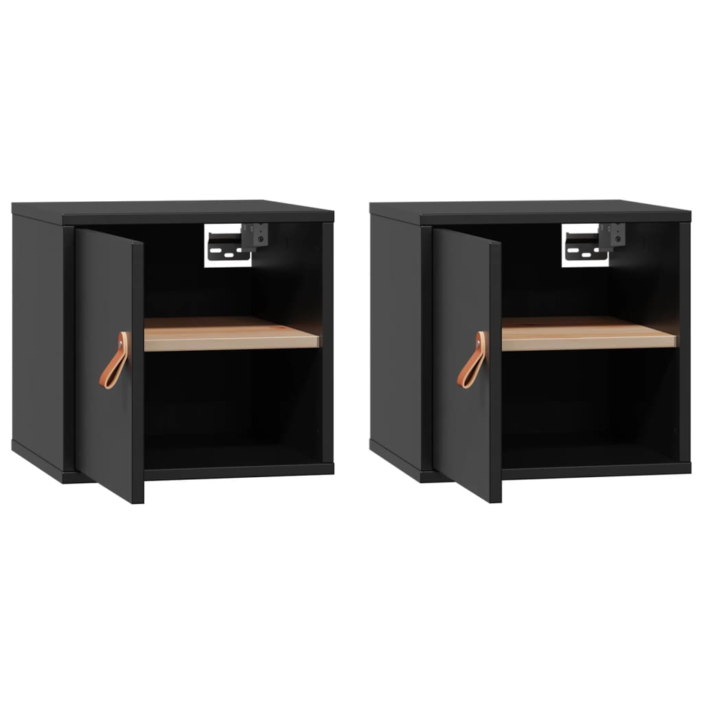 Wall Cabinets 2 pcs Black 31.5x30x30 cm Solid Wood Pine