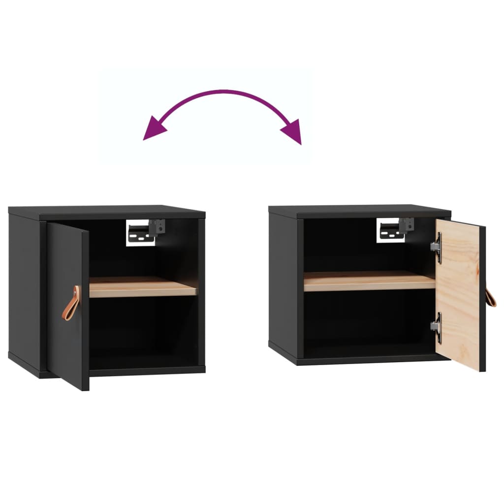 Wall Cabinets 2 pcs Black 31.5x30x30 cm Solid Wood Pine