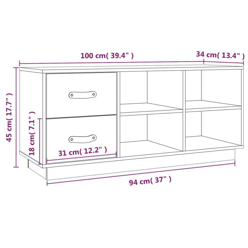 Shoe Bench White 100x34x45 cm Solid Wood Pine