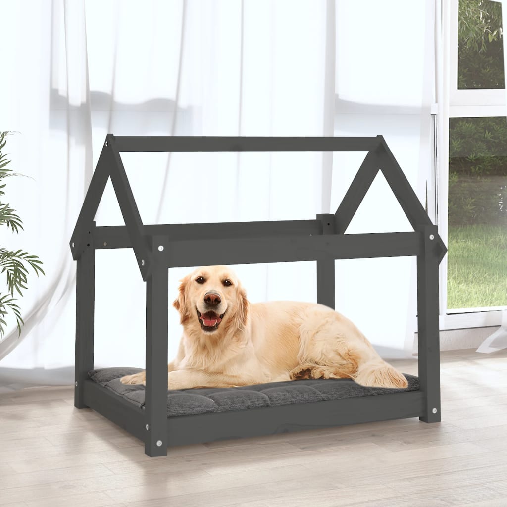 Dog Bed Grey 81x60x70 cm Solid Wood Pine