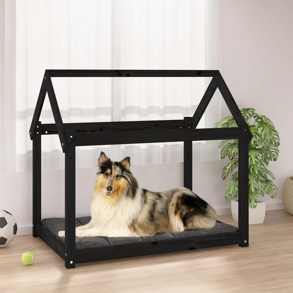 Dog Bed Black 101x70x90 cm Solid Wood Pine