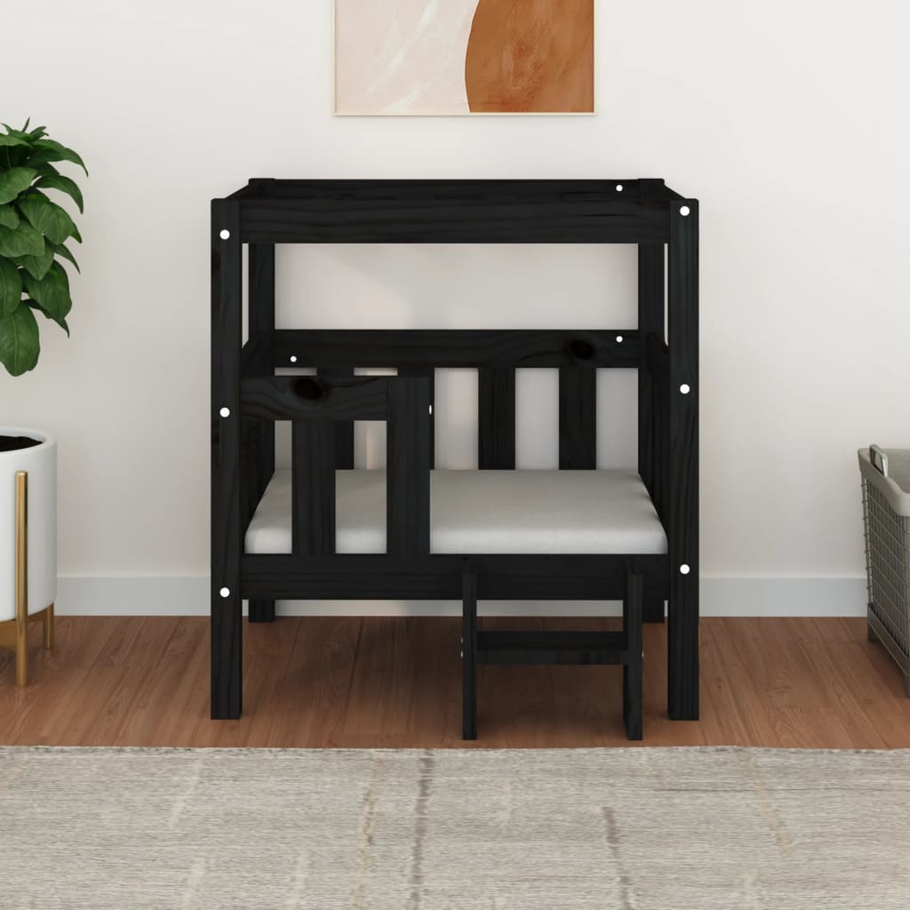 Dog Bed Black 65.5x50.5x70 cm Solid Wood Pine