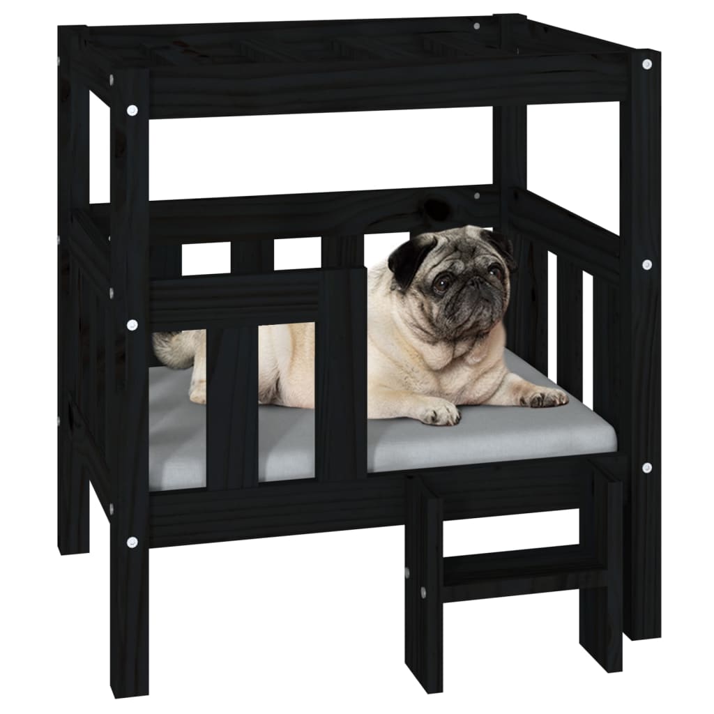 Dog Bed Black 65.5x50.5x70 cm Solid Wood Pine
