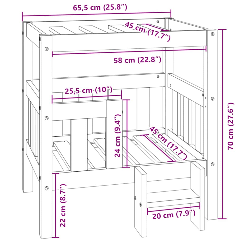 Dog Bed Black 65.5x50.5x70 cm Solid Wood Pine