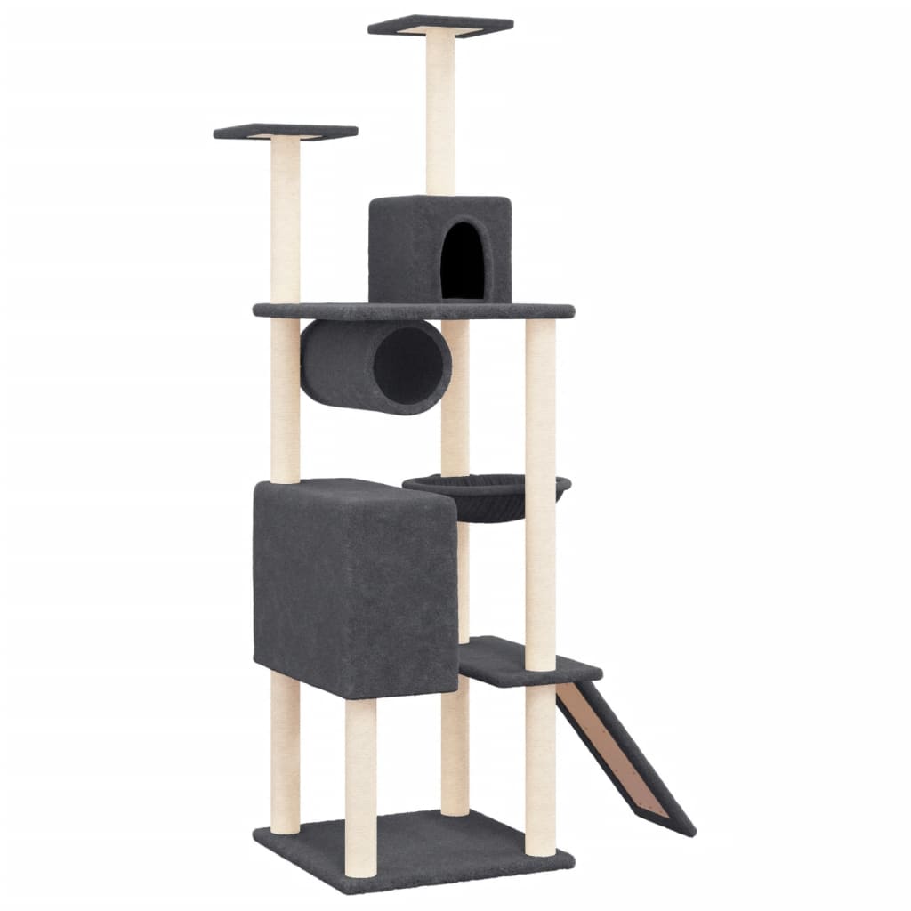 Cat Tree with Sisal Scratching Posts Dark Grey 168 cm