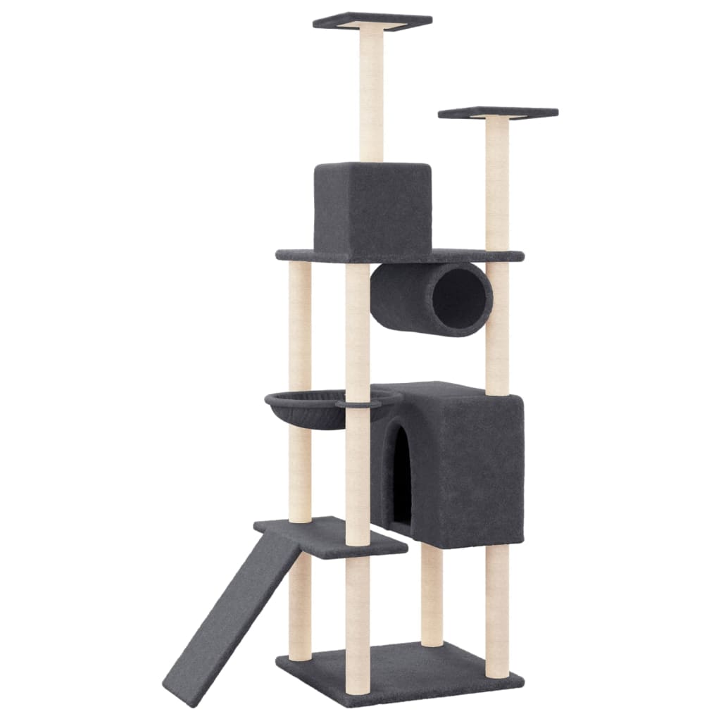 Cat Tree with Sisal Scratching Posts Dark Grey 168 cm