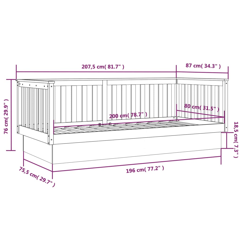 Day Bed without Mattress Honey Brown 80x200 cm Solid Wood Pine