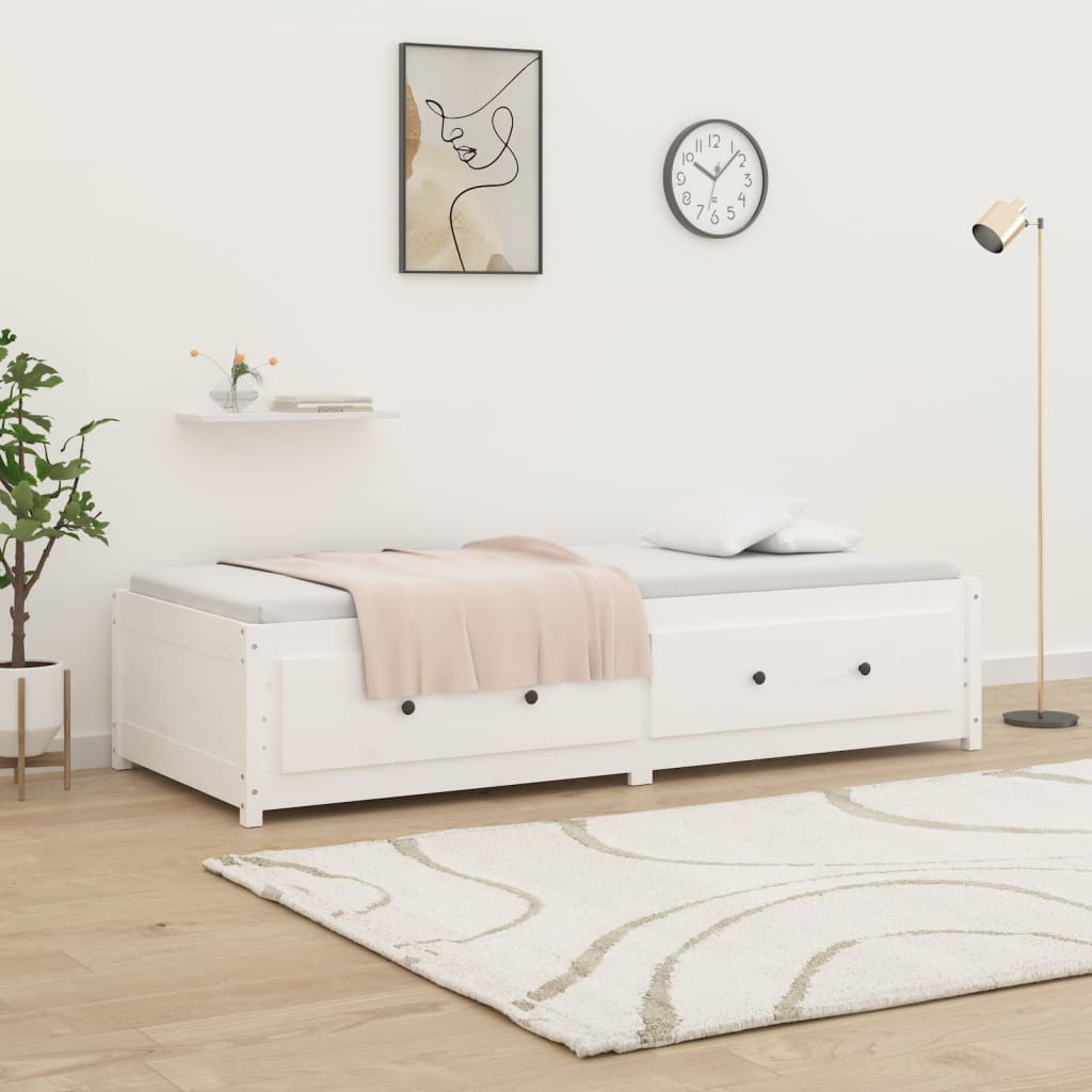 Day Bed without Mattress White 75x190 cm Small Single Solid Wood Pine