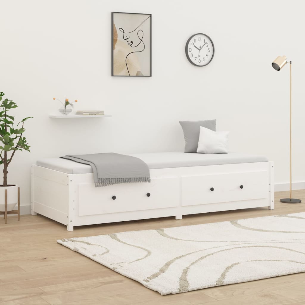 Day Bed without Mattress White 75x190 cm Small Single Solid Wood Pine