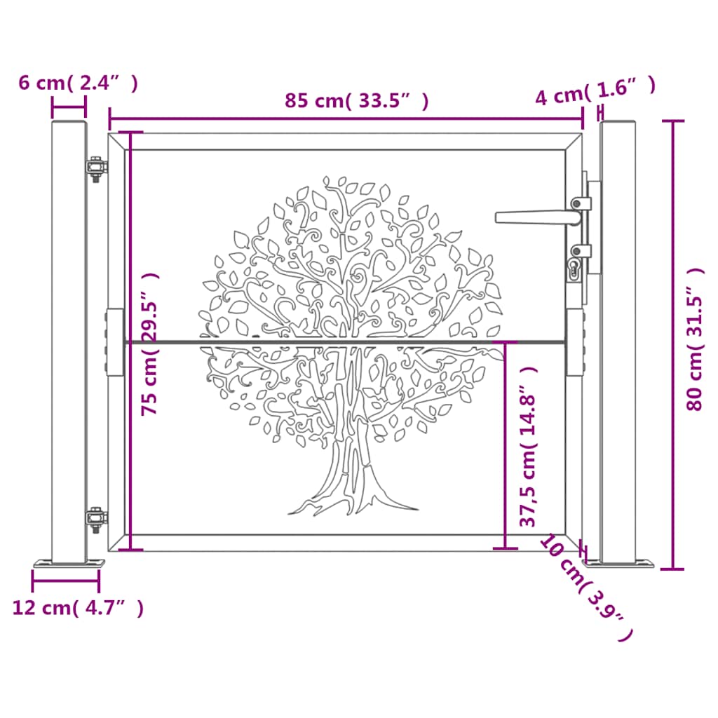 Garden Gate 105x80 cm Corten Steel Tree Design