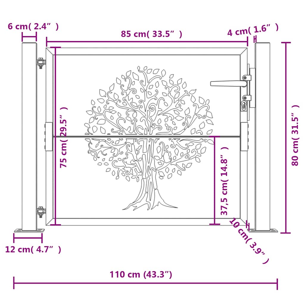 Garden Gate 105x80 cm Corten Steel Tree Design