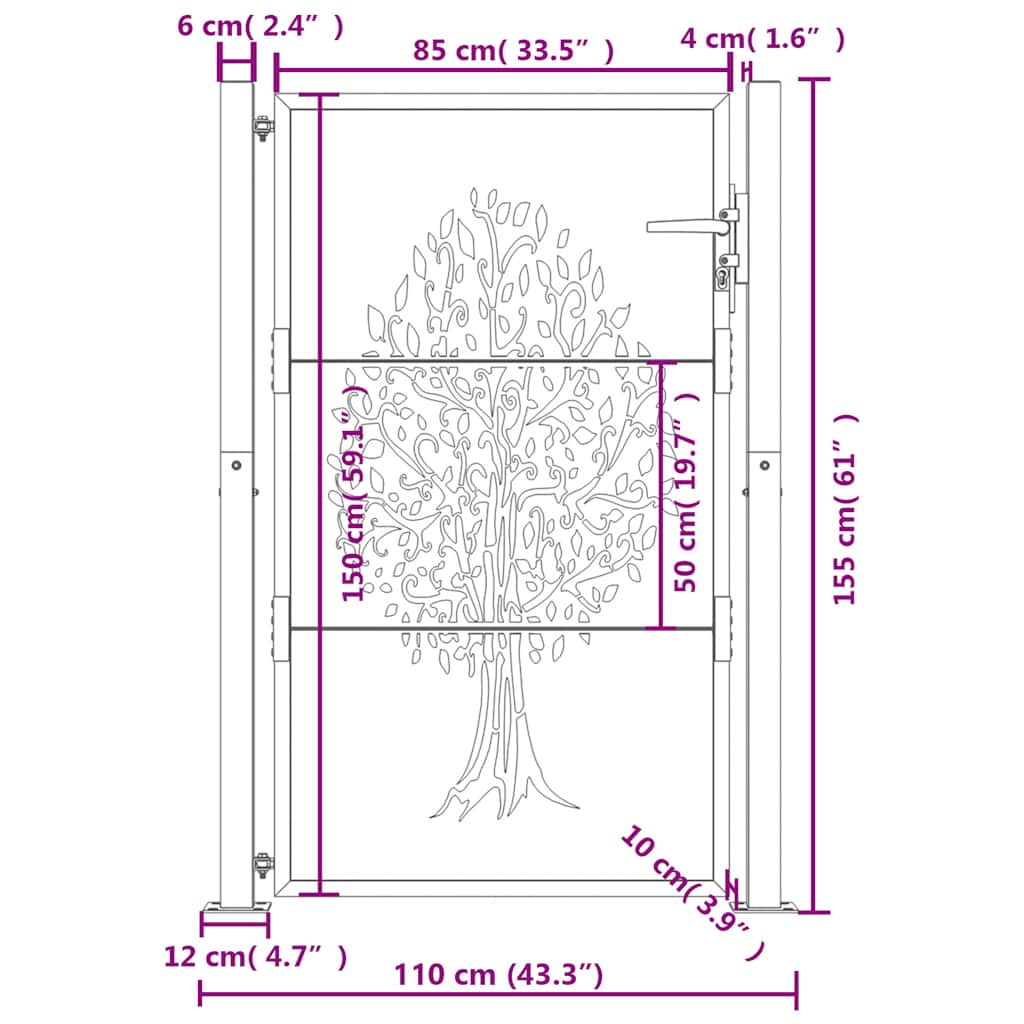 Garden Gate 105x155 cm Corten Steel Tree Design