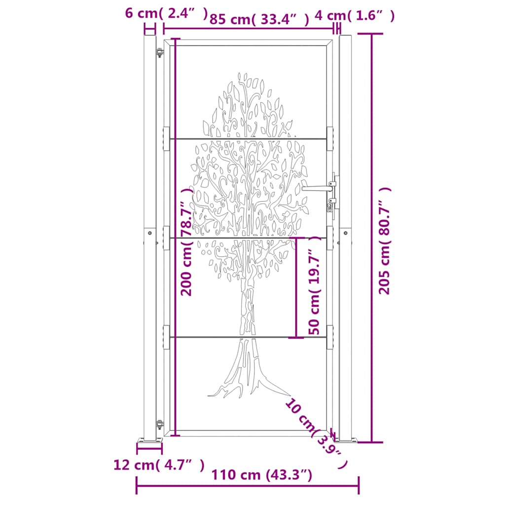Garden Gate 105x205 cm Corten Steel Tree Design