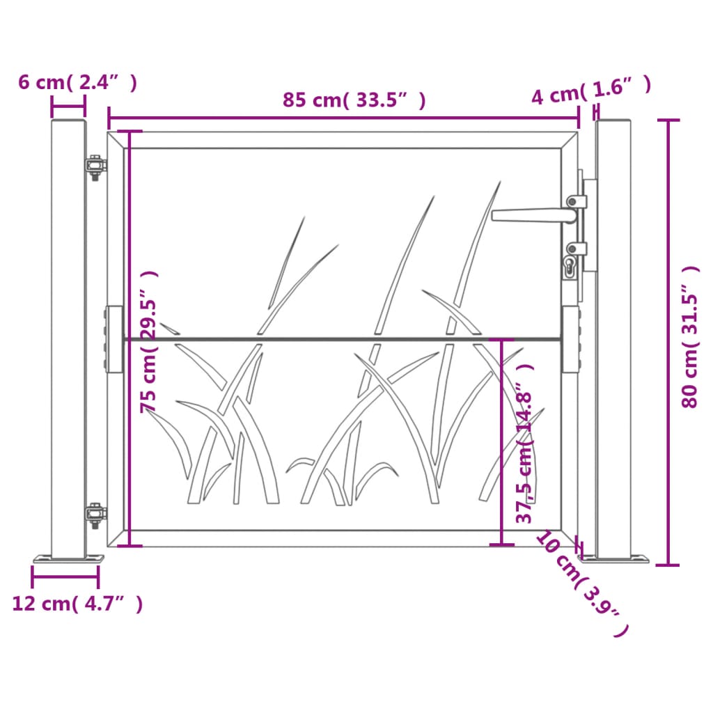 Garden Gate Anthracite 105x80 cm Steel Grass Design