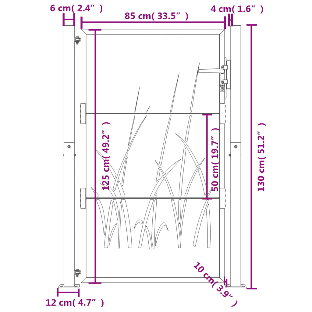 Garden Gate Anthracite 105x130 cm Steel Grass Design
