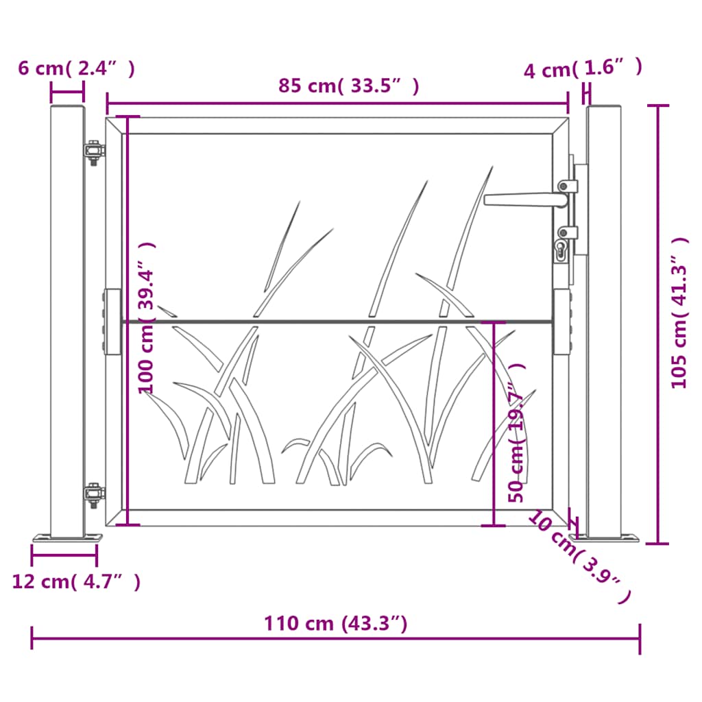 Garden Gate 105x105 cm Corten Steel Grass Design