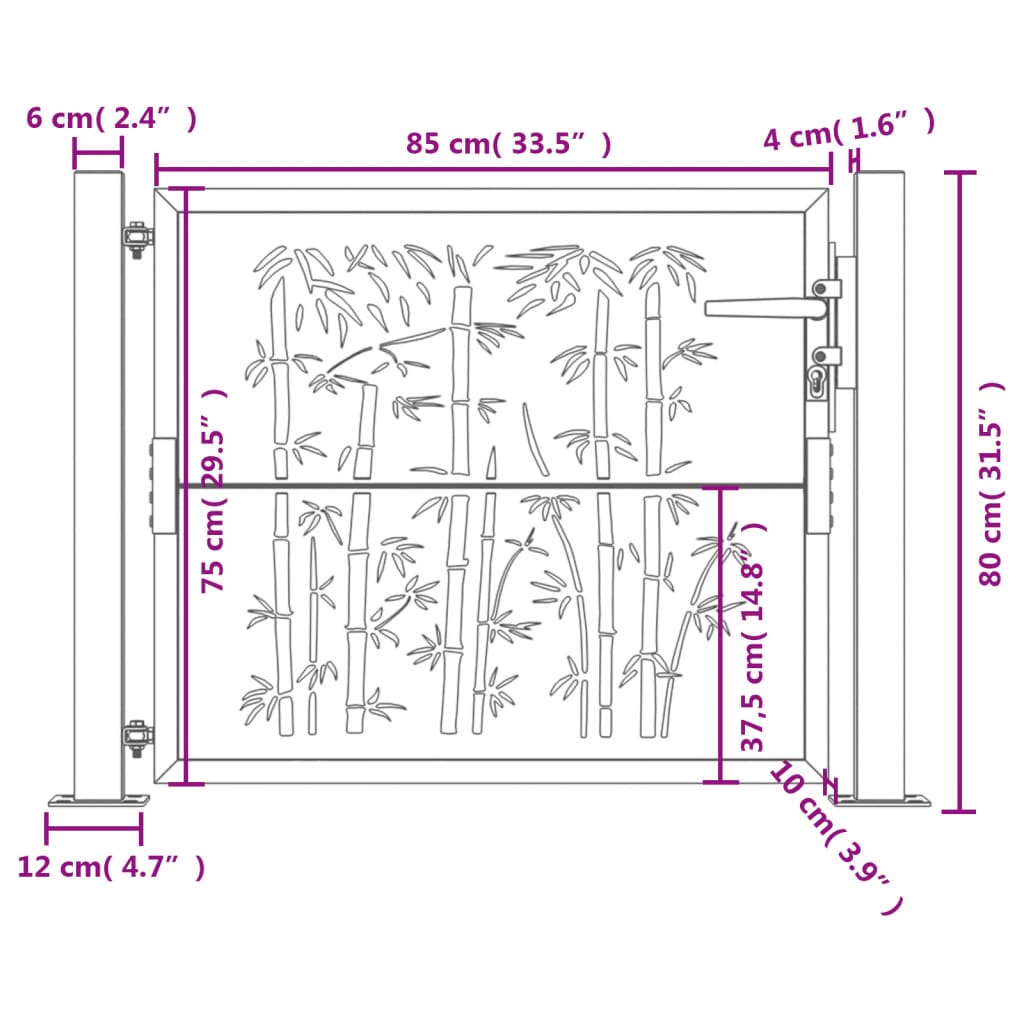 Garden Gate Anthracite 105x80 cm Steel Bamboo Design