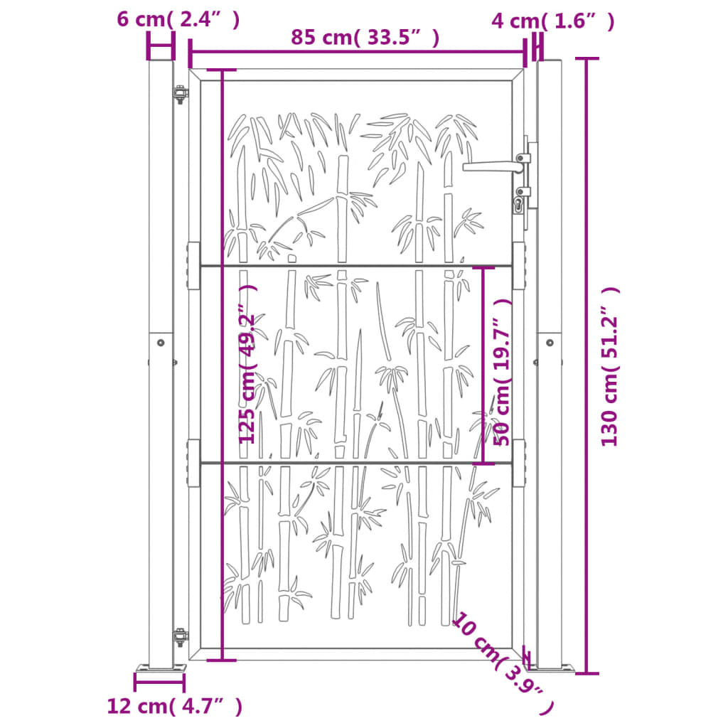 Garden Gate Anthracite 105x130 cm Steel Bamboo Design