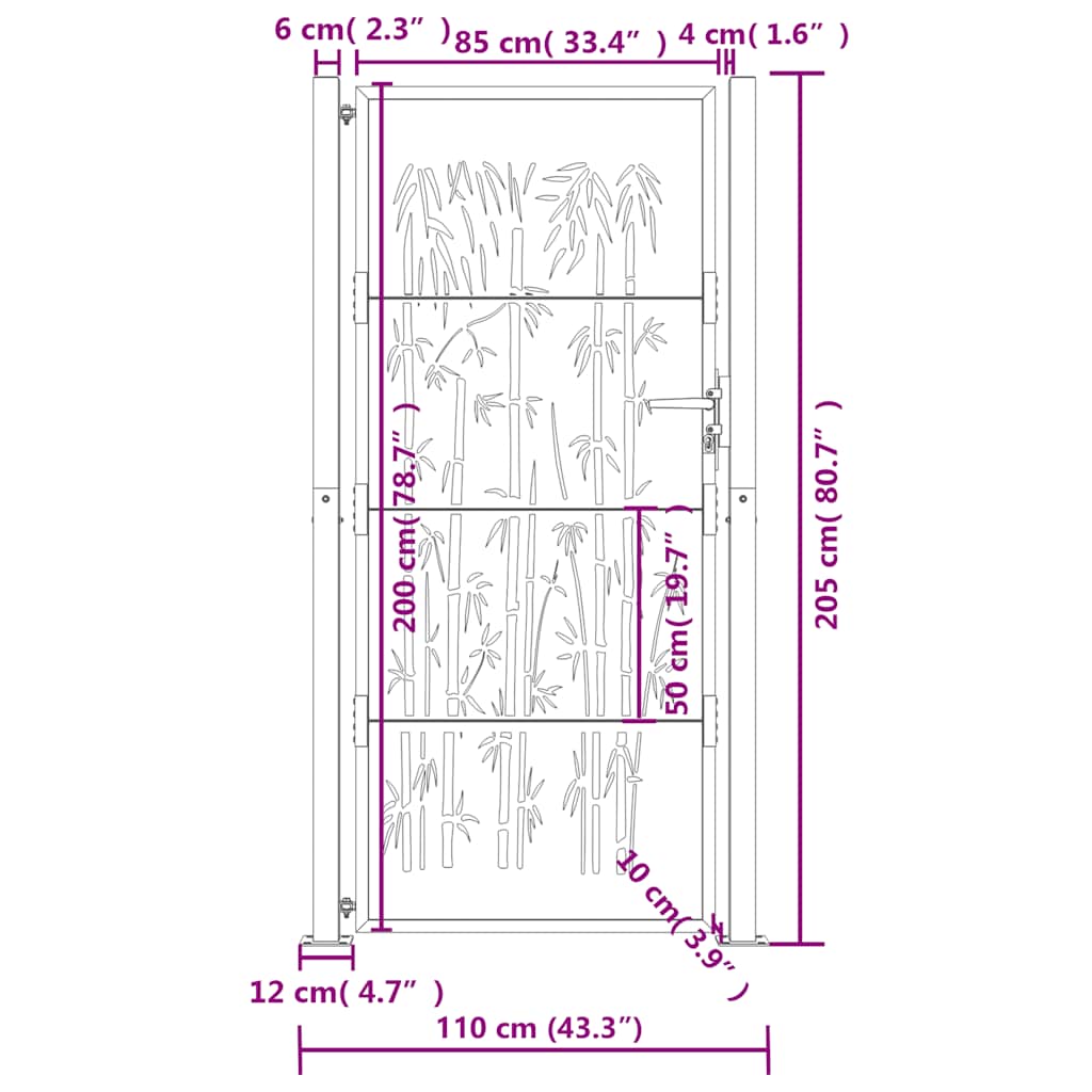 Garden Gate Anthracite 105x205 cm Steel Bamboo Design