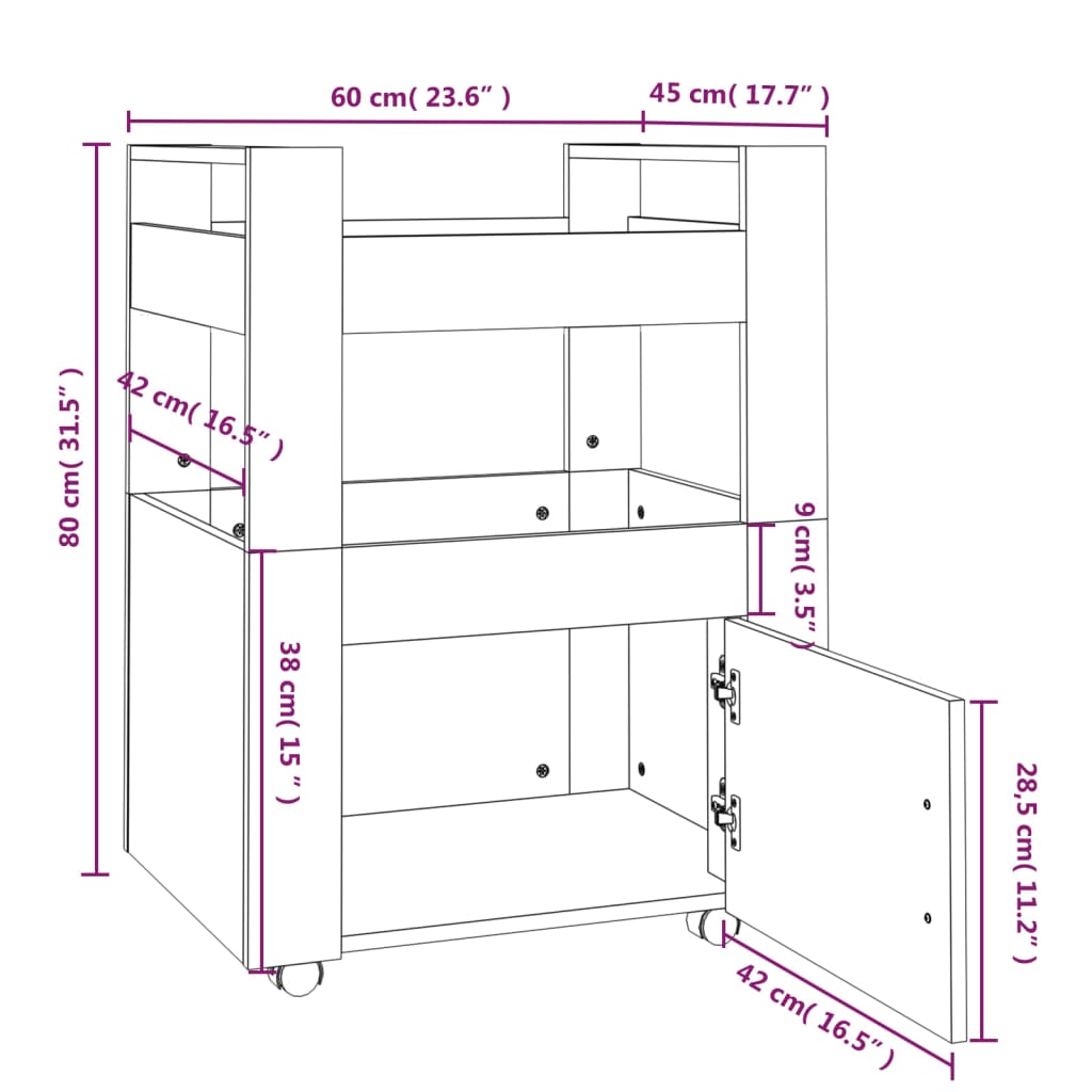 Kitchen Trolley Sonoma Oak 60x45x80 cm Engineered Wood