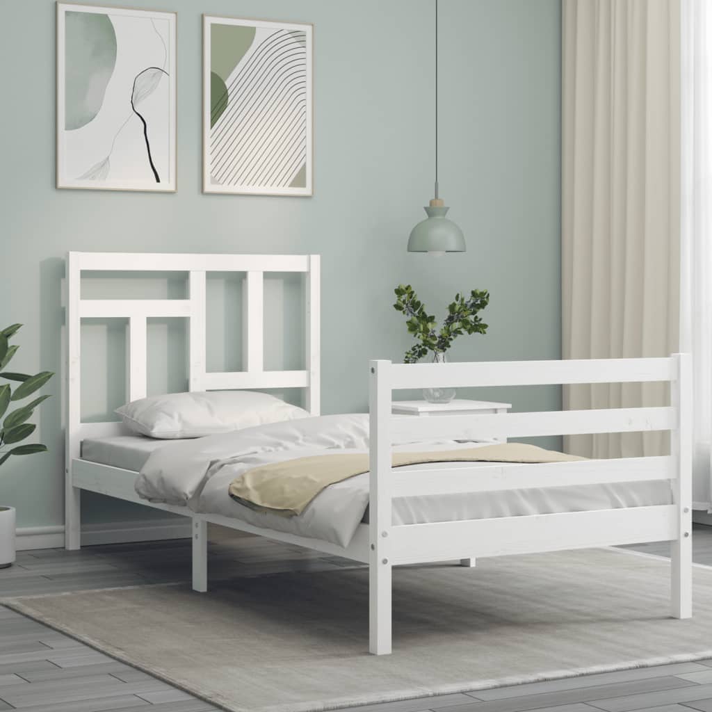 Bed Frame without Mattress White Single Solid Wood