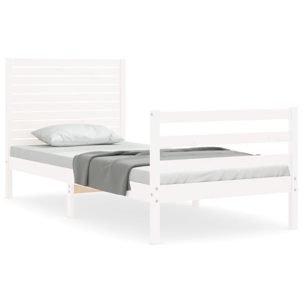 Bed Frame without Mattress White Single Solid Wood