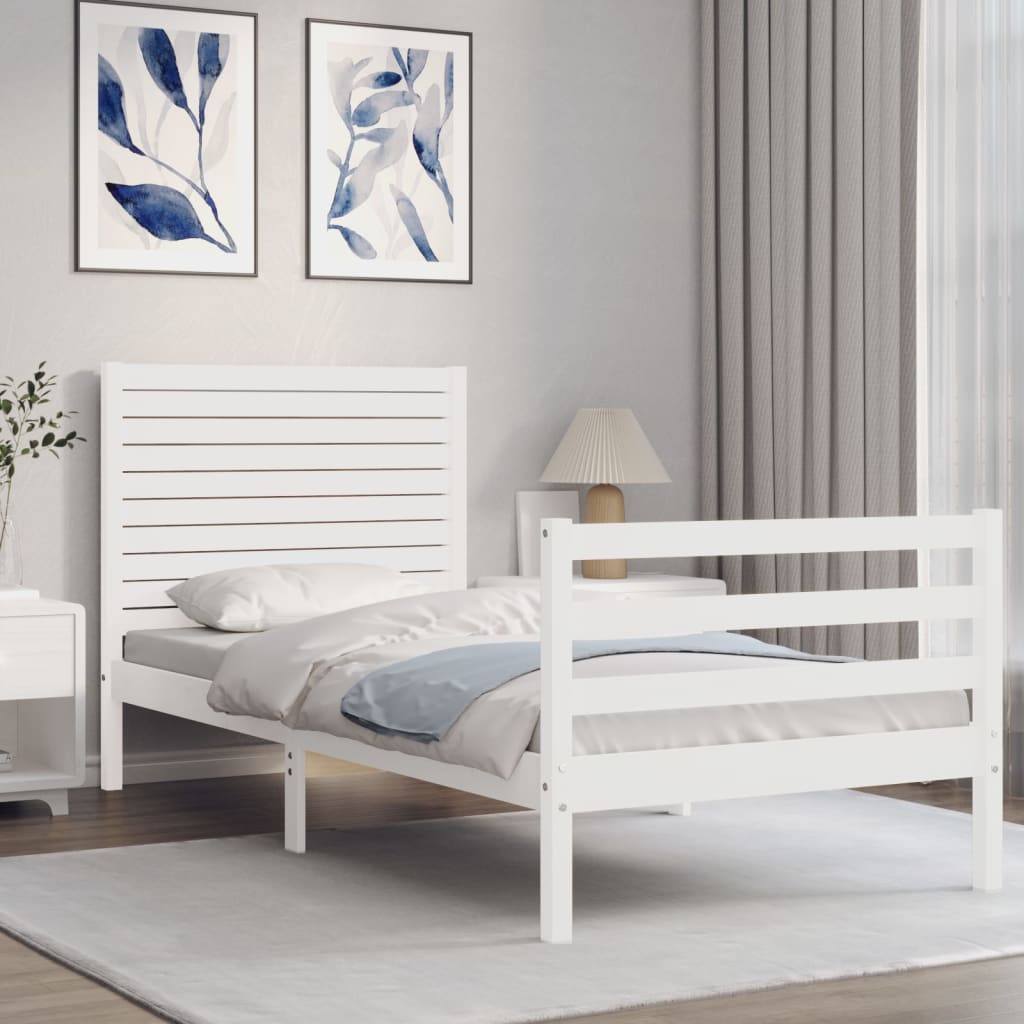 Bed Frame without Mattress White Single Solid Wood
