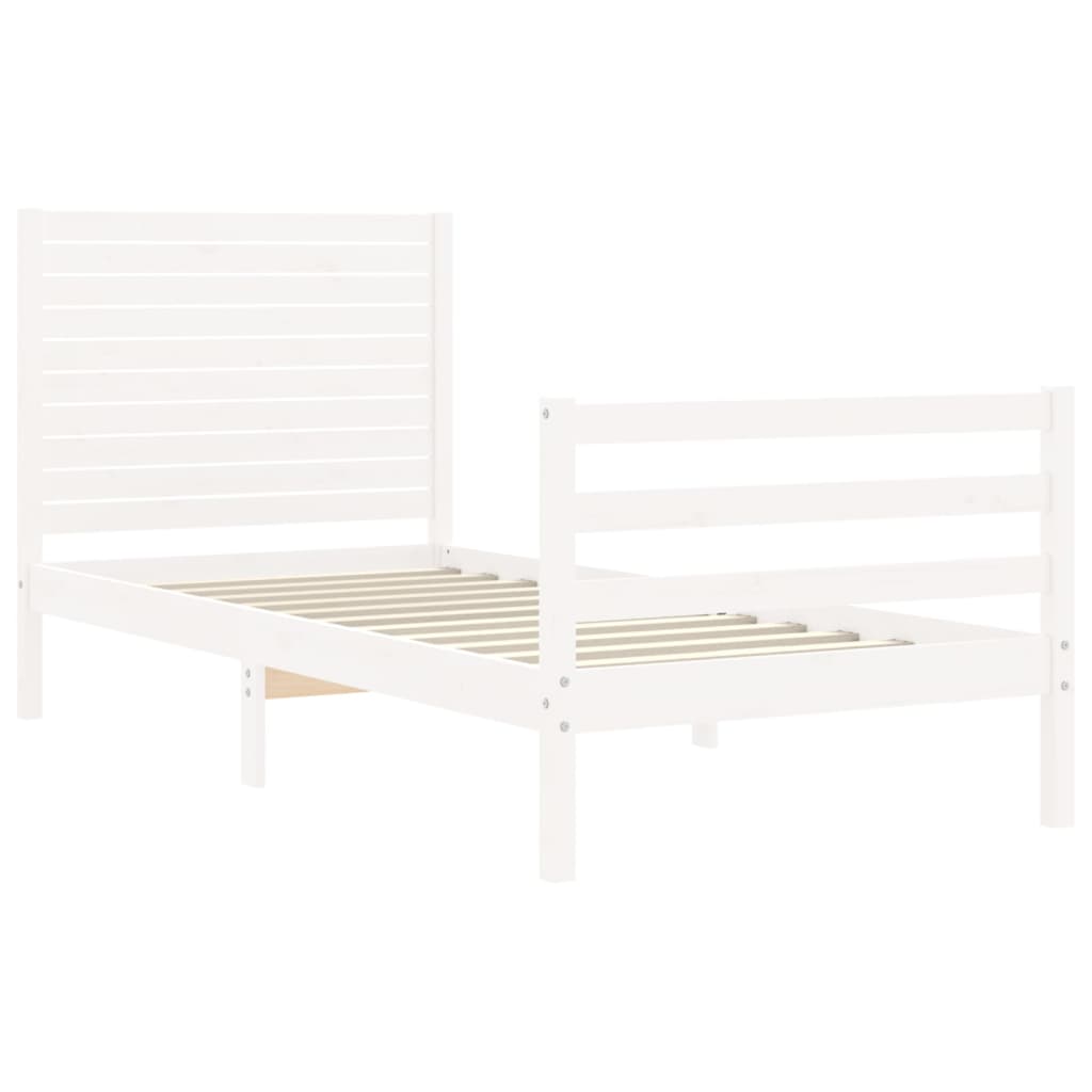Bed Frame without Mattress White Single Solid Wood