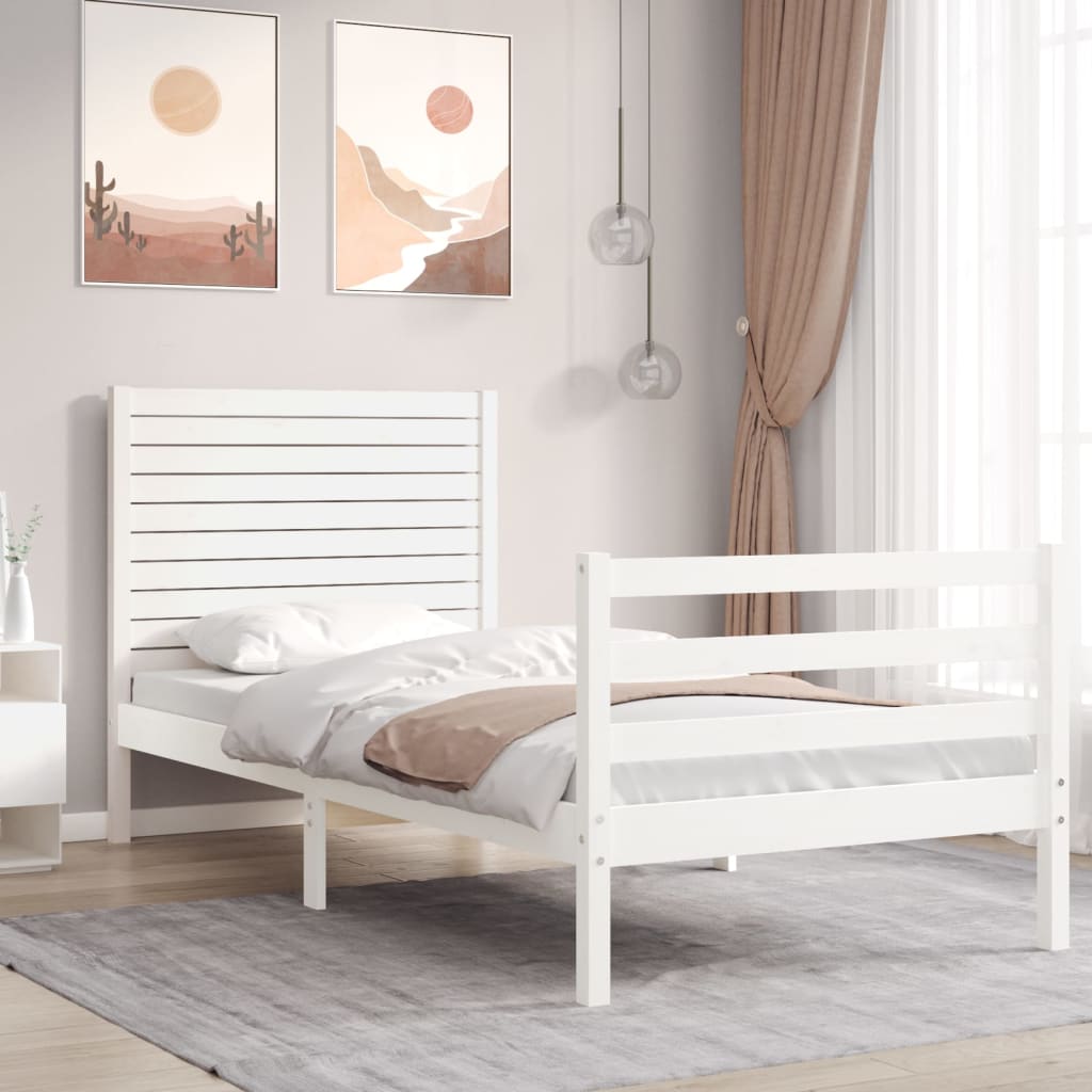 Bed Frame without Mattress White Single Solid Wood