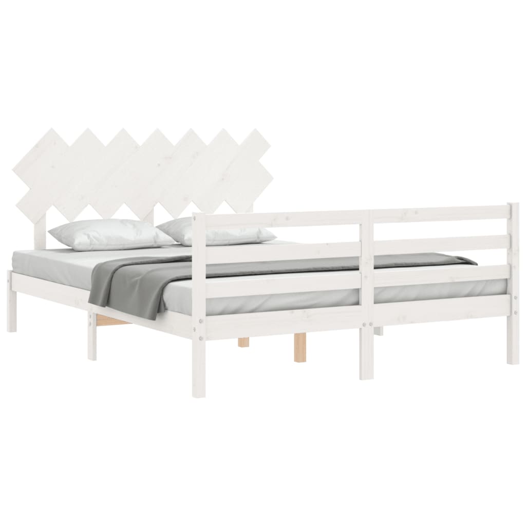 Bed Frame without Mattress White King Size Solid Wood