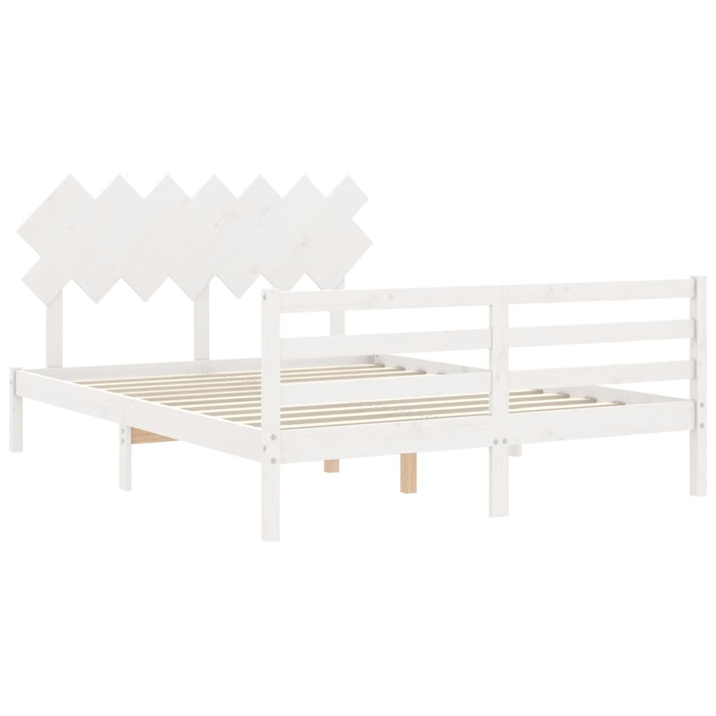 Bed Frame without Mattress White King Size Solid Wood
