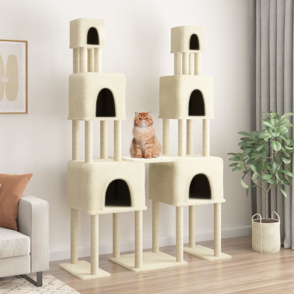 Cat Tree with Sisal Scratching Posts Cream 199 cm