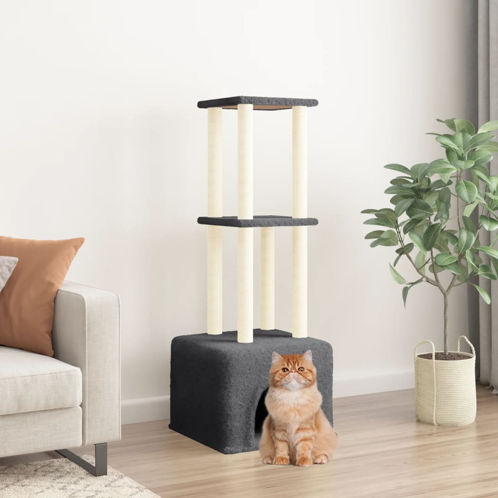 Cat Tree with Sisal Scratching Posts Dark Grey 133.5 cm